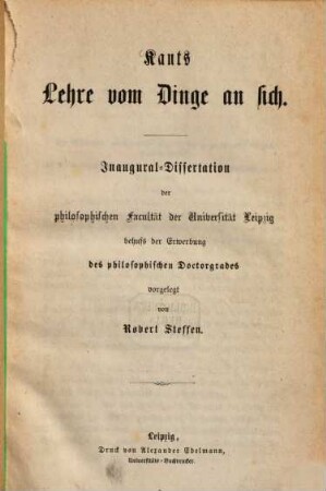 Kants Lehre vom Dinge an sich : Inaug. Diss.