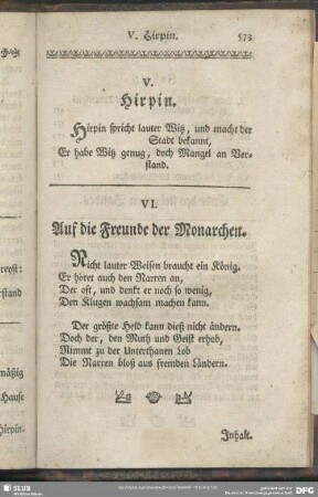 VI. Auf die Freunde der Monarchen
