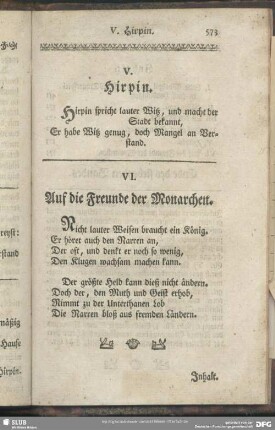 VI. Auf die Freunde der Monarchen