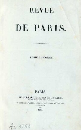 Tome dixième: La Revue de Paris