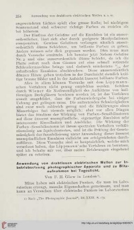 14: Anwendung von drahtlosen elektrischen Wellen zur Inbetriebsetzung photographischer Apparate und zu Blitzaufnahmen bei Tageslicht