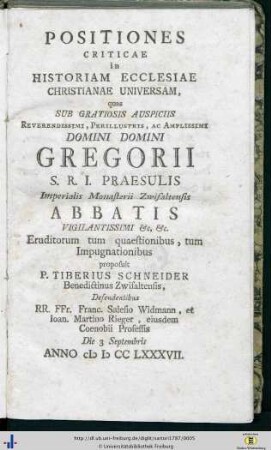 Positiones Criticae in Historiam Ecclesiae Christianae Universam ...