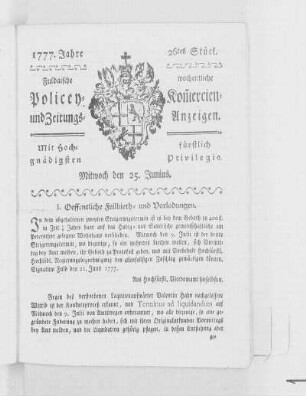 26tes Stück, Ausgabe vom 25. Junius 1777