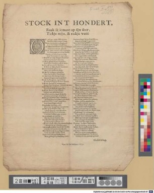 Stock in't hondert, Raak ik iemant op sijn seer; Tickje mijn, ik tickje weer