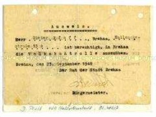 Ausweis eines Mitarbeiters der Volkskontrolle