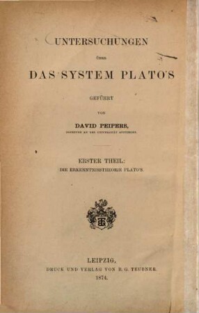 Untersuchungen über das System Platos. 1
