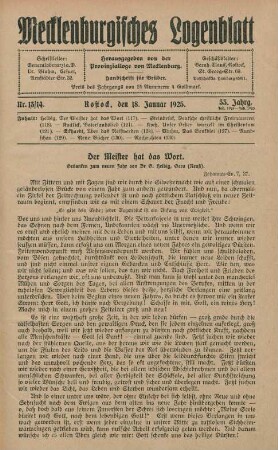Nr. 13/14. Rostock, den 18. Januar 1925.