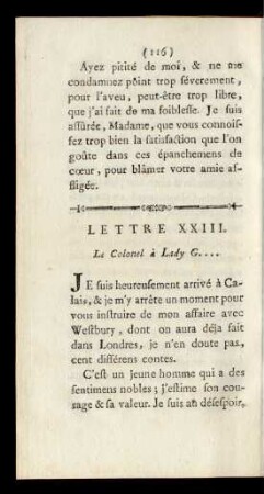 Lettre XXIII. Le Colonel à Lady G....