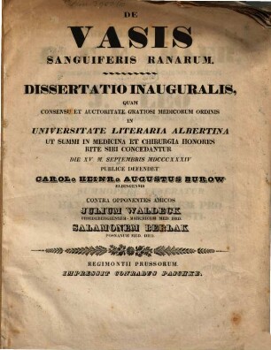 De vasis sanguiferis ranarum : dissertatio inauguralis