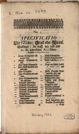 Specificatio der passablen Zweidrittel-Stuck oder rhein. Guldiner, die noch voll gelten : 24. 9. 1693