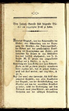Bey Joseph Gerold sind folgende Bücher um beygesetzten Preiß zu haben.