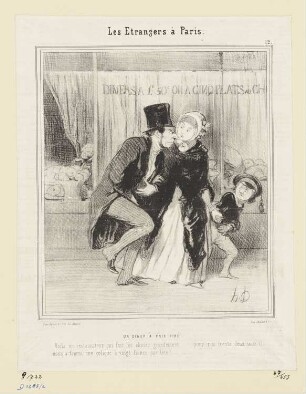 Un diner à prix fixe, Blatt 12 der Folge „Les Étrangers à Paris“, in: „Le Charivari“, Paris 1844