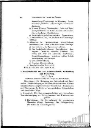3. Bergbaukunde Teil III: Kraftwirtschaft, Gewinnung und Förderung