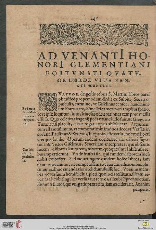 Ad venanti honori clementiani fortunati quatuor libb. de vita sancti Martini
