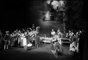 Szenenbilder aus "Schwarzer Peter", Oper für kleine und große Leute nach dem niederdeutschen Märchen "Erica" von Heinrich Traulsen mit Musik von Norbert Schultze, Libretto von Walter Lieck. Städtische Oper Berlin, 04.12.1959