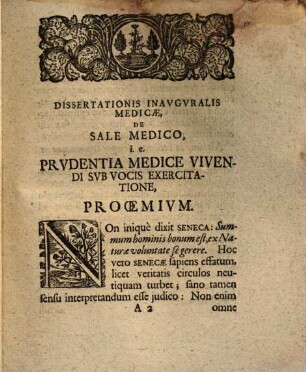 Dissertatio Inavgvralis Medica, De Sale Medico, Id Est, Prvdentia Medice Vivendi Svb Vocis Exercitatione