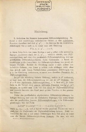 Einleitung in die Theorie der linearen Differentialgleichungen mit einer unabhängigen Variablen