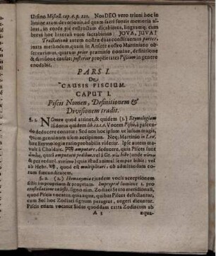 De Causis Piscium. Caput I. Piscis Nomen, Definitionem & Divisionem tradit