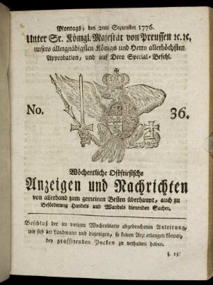 No. 36. Montags, den 2ten September 1776.