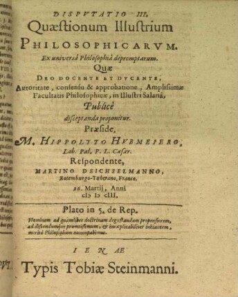 3: Disputationes quaestionum illustrium philosophicarum