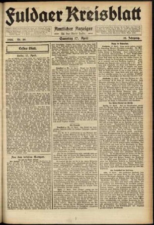 Erste Ausgabe vom Samstag, den 17. April 1920.