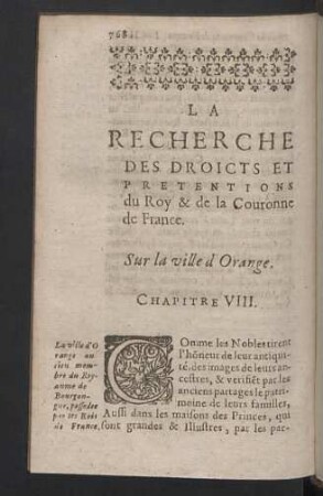 Sur la ville d´Orange. Chapitre VIII.