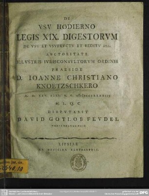 De Usu Hodierno Legis XIX. Digestorum De Usu Et Usufructu Et Reditu ...