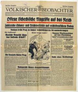 Fragment der NS-Tageszeitung "Völkischer Beobachter" mit scharfer Polemik gegen die Tschechoslowakei
