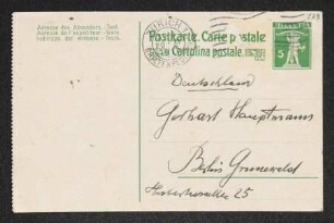 Brief von Fritz von Unruh und Stefan Zweig an Gerhart Hauptmann