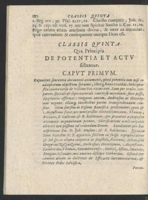 Classis Quinta Qua Principia De Potentia Et Actu sistuntur.