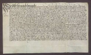 Hans Becker, Schultheiß, und genannte Mitglieder des Gerichts zu Knaudenheim beurkunden eine Gültverschreibung des Mathes Raup über 20 Gulden gegenüber Johann Rehm, Generalkollektor des Bistums Speyer.