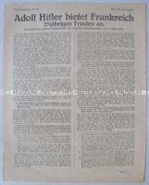 Propagandablatt des Fichte-Bundes mit Auszügen aus einer Rede von Hitler mit einem "Friedensangebot" an Frankreich (Nr. 841)