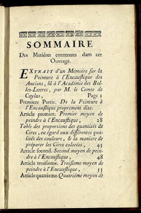 Sommaire Des Matiéres contenues dans cet Ouvrage.