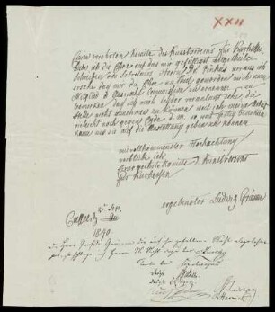 Brief von Ludwig Emil Grimm an Kurhessischer Kunstverein, Kassel