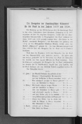 Die Ausgaben der Hamburgischen Kämmerei für die Bank in den Jahren 1619 und 1620.