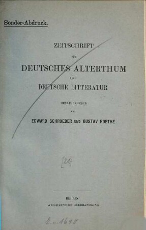 Kleinere Schriften, Sonderabdrucke u. dergl., 21