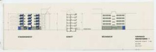 Wohnhaus Südwestkorso 7, Berlin-Friedenau: Schnitt und Ansichten 1:200