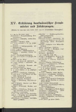 XV. Erklärung kaufmännischer Fremdwörter und Abkürzugen