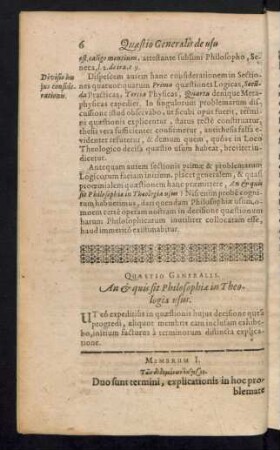 Quaestio Generalis. An & quis sit Philosophiae in Theologia usus.