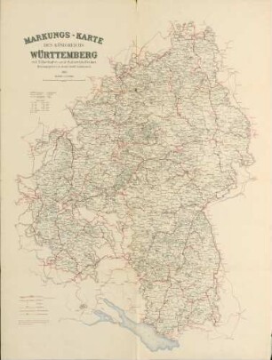 Markungskarte des Königreichs Württemberg mit Eisenbahn- und Automobillinien