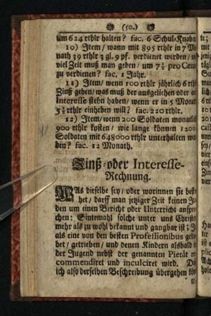 Zinß - oder Interesse - Rechnung