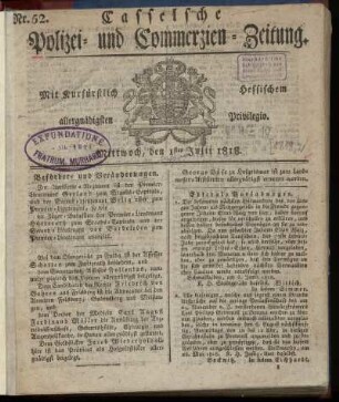 Nr. 52, Mittwoch, den 1sten Julii 1818