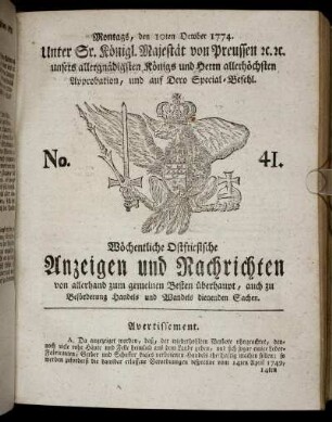 No. 41. Montags, den 10ten October 1774
