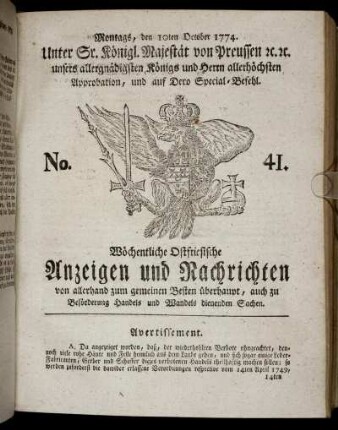 No. 41. Montags, den 10ten October 1774