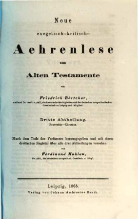Neue exegetisch-kritische Aehrenlese zum Alten Testamente, 3
