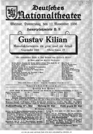 Gustav Kilian Manufakturwaren en gros und en détail Gegründet 1821 Obere Gasse 19