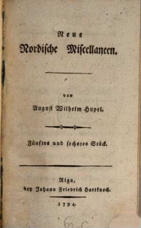 Neue nordische Miscellaneen. 5/6, 5/6. 1794