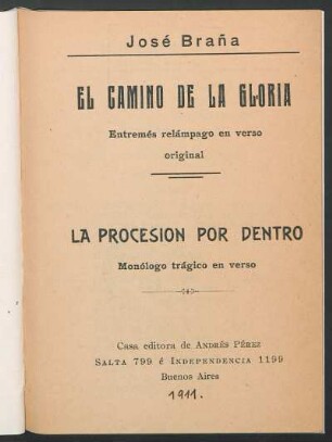 El camino de la gloria : entremés relámpago en verso original