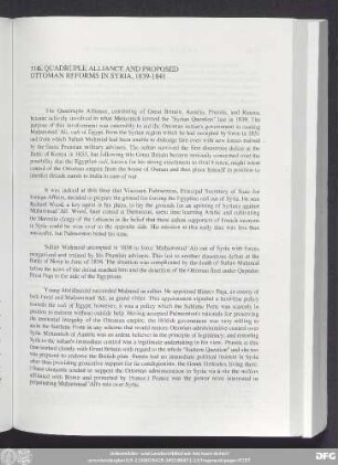 The Quadruple Alliance And Proposed Ottoman Reforms In Syria, 1839-1841
