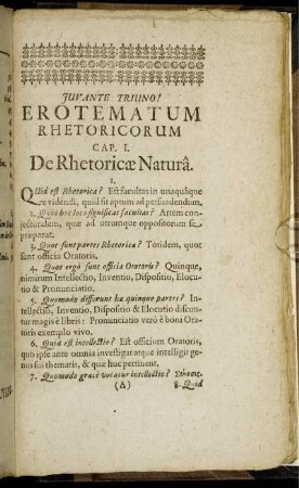 Cap. I. De Rhetoricæ Naturâ. - Cap. X. De ... seu Moribus in specie.